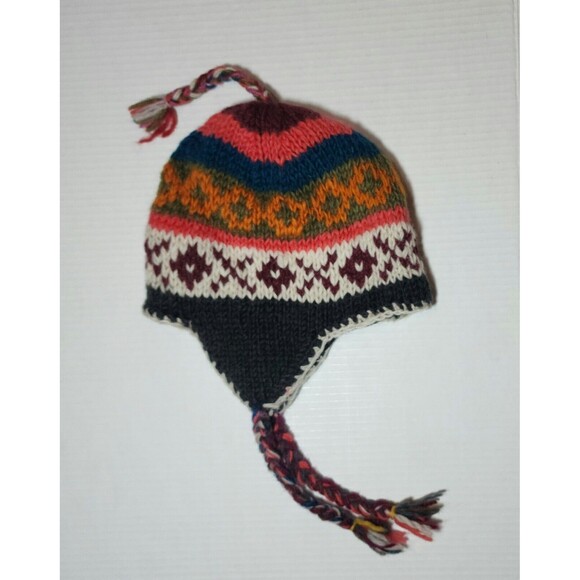 Unbranded Accessories - Fair Isle Earflap Knit Hat with Braids Multicolor Fleece Lining Chullo Ski